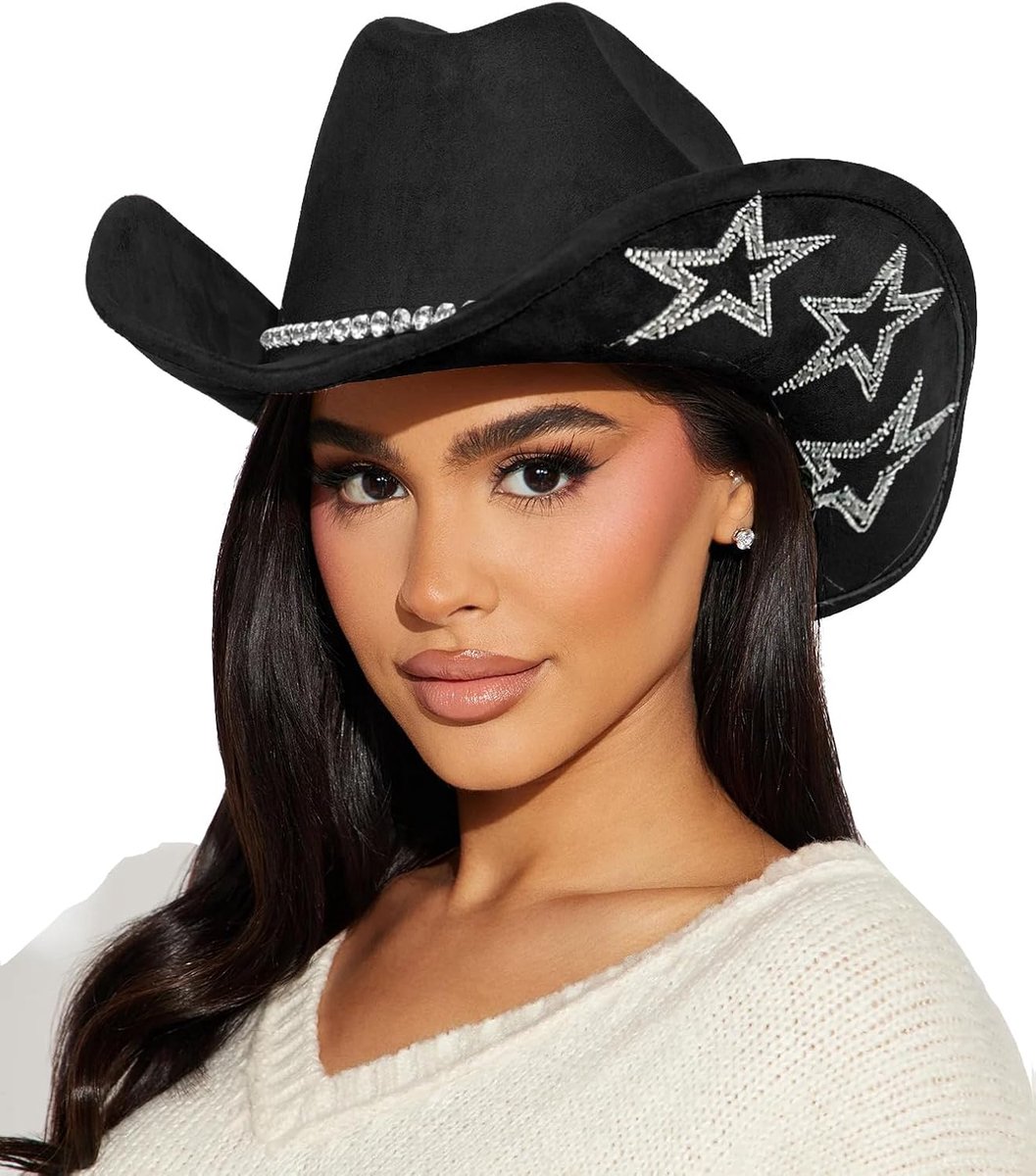 Western-Cowboy-Hoed Glanzende Strass Ster Cowgirl Vilt Hoed voor Feestkostuums