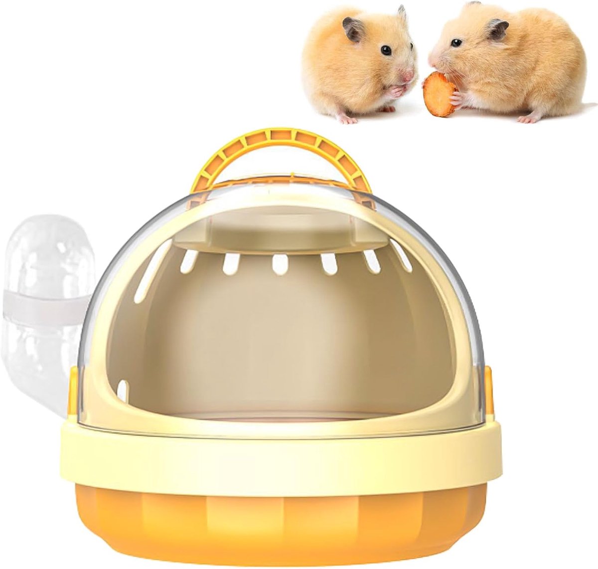 hamsterkooi met waterfles, cavia-draagtas, draagtas voor kleine huisdieren, draagkooi voor hamster, reisdraagtas voor hamster, handvat handheld plastic uitkooi (geel)