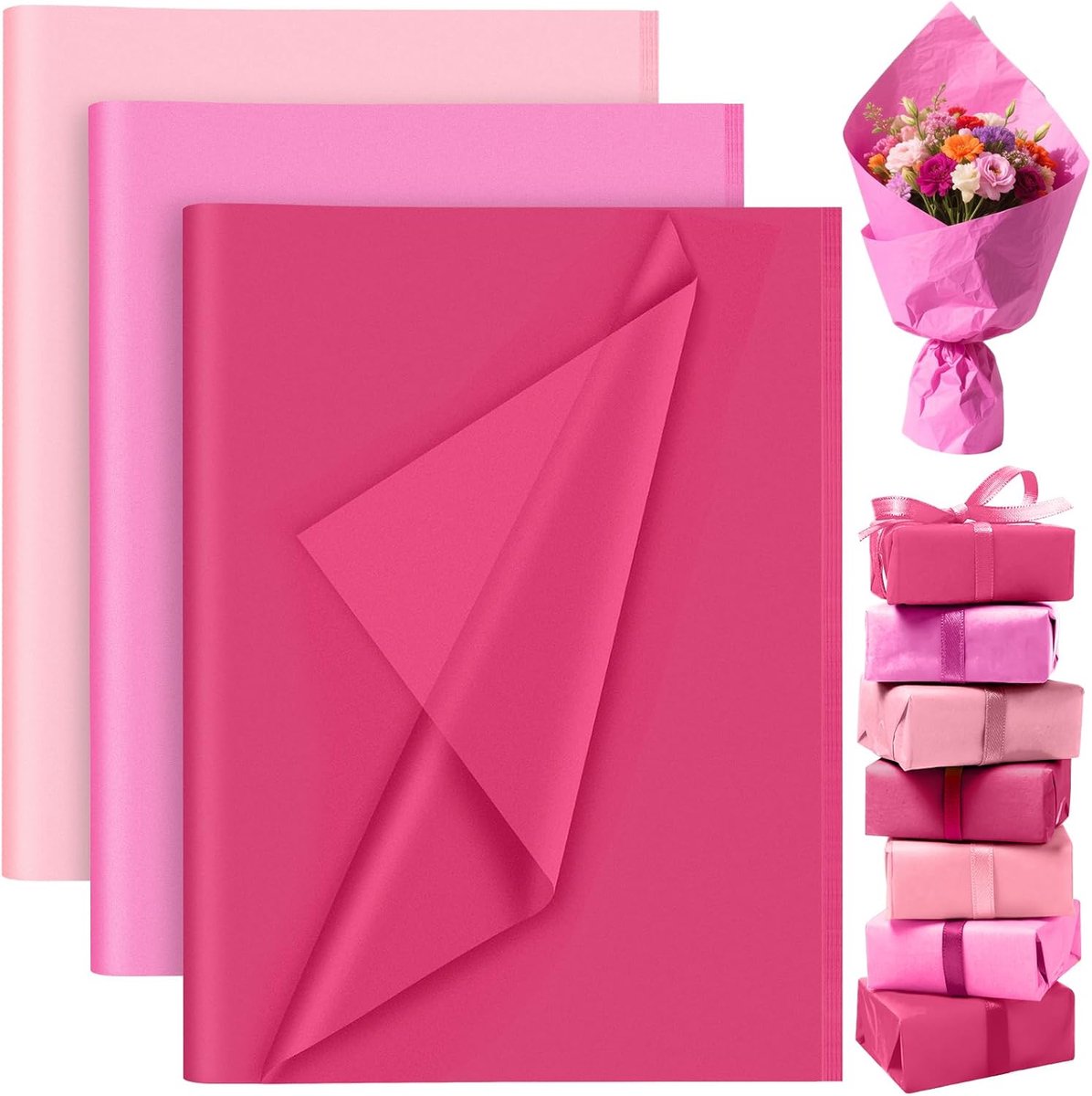60 vellen roze zijdepapier, kleurrijk, cadeaupapier voor verjaardag, Valentijnsdag, babyshower, moederdagcadeau