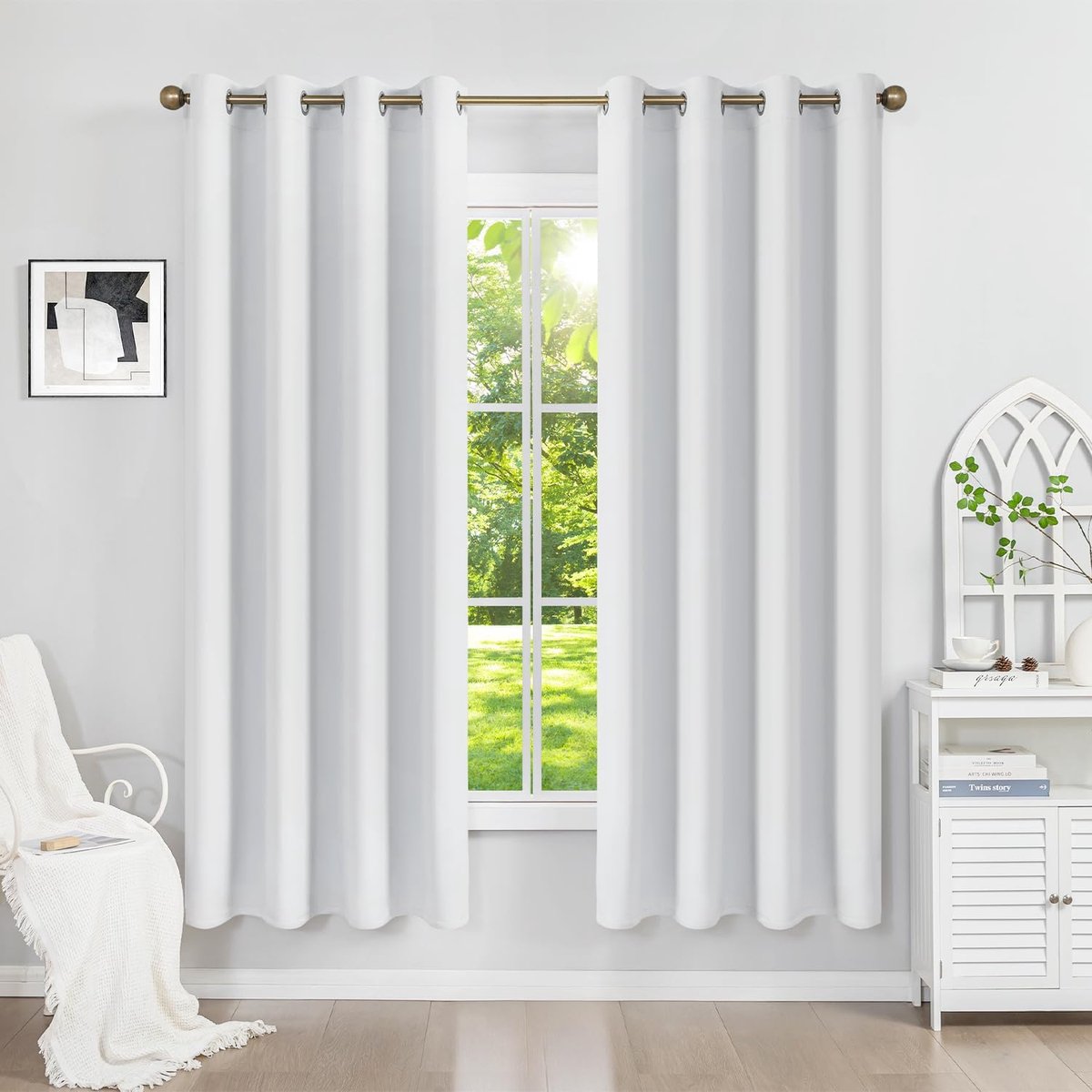 verduisteringsgordijn, isolerend, tegen kou, 120 x 180 cm (b x h), 2 stuks, raam, ondoorzichtig, grijs/wit, met oogjes, anti-hitte, uv-bescherming, lawaai, voor binnen, decoratie