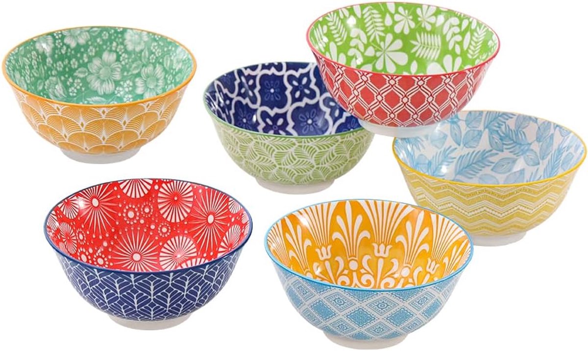 Set van 6-700 ml Kleurrijke keramische diepe soepkommen - Ideaal voor het serveren van ontbijt, havermout, ramen, pho, noedels - Magnetron- en vaatwasserbestendig