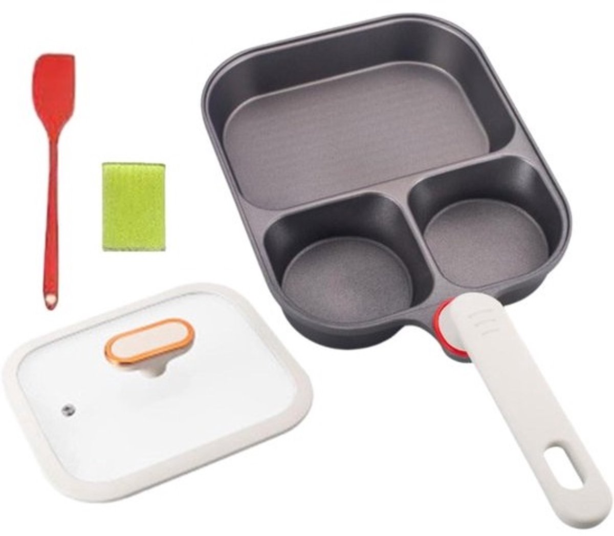 Eierpan met Deksel - Ontbijtpan Koekenpan - Ontbijt Bereiden - Drie Compartimenten - 9.25 Inch - Veelkleurig