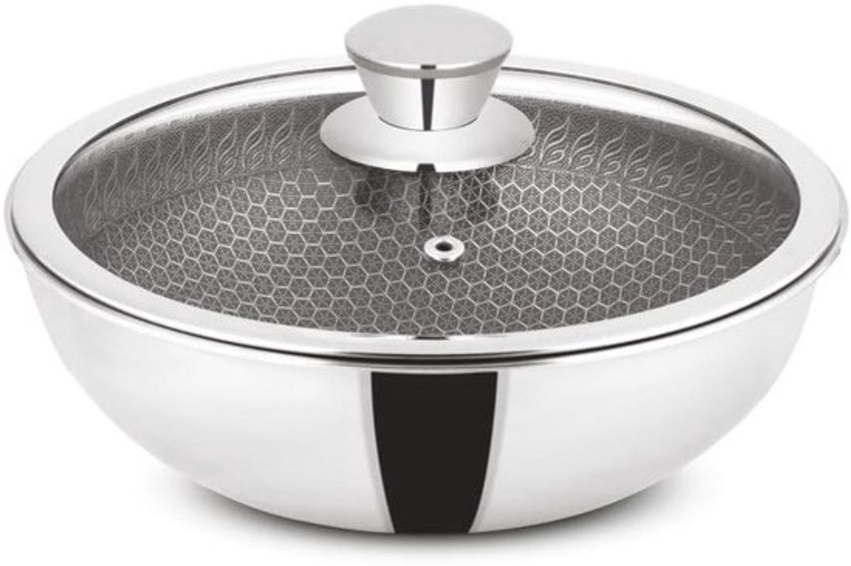 Diepe Kadai - Roestvrij staal - Curries en sauzen - Triply constructie - 2.5 liter - Zilver