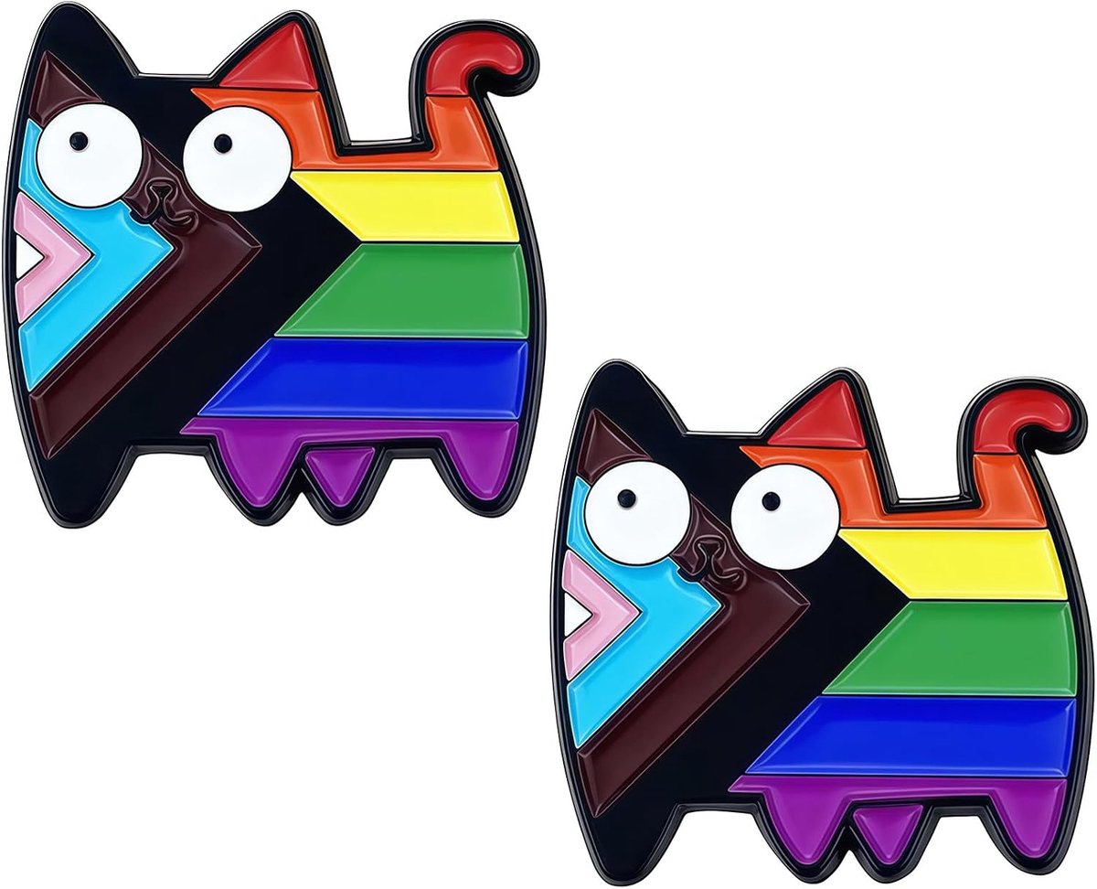 Set van 2 emaille spelden, schattige regenboogvrienden, kat, broche, LGBTQ speld voor kleding, rugzak, Pride-accessoires (meerkleurig)