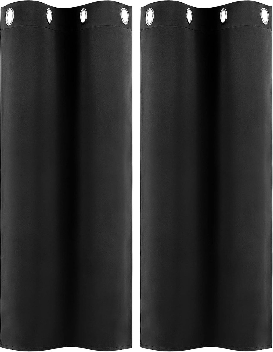 Set van 2 gordijnen, ondoorzichtige gordijnen met ringen, verduisteringsgordijn, kort, vitrage, bistrogordijn, modern, voor keuken, kantoor, woonkamer, slaapkamer, zwart, 66 x 114 cm