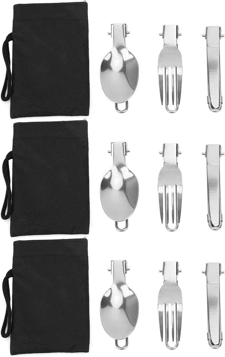 Bestekset, 3 Set Rvs Draagbare Opvouwbare Bestek Lepel Vork Mes Set Picknick Diner Bestek