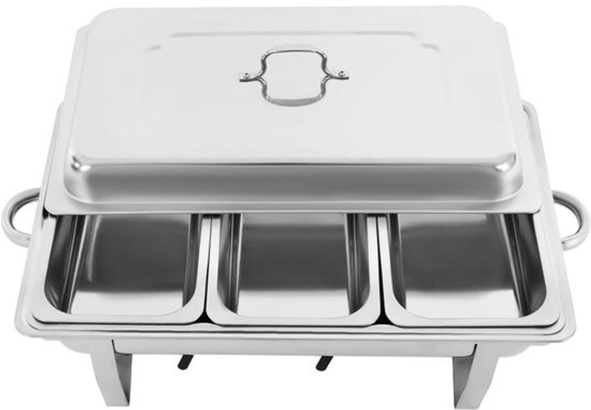 Warmhoudcontainer 3 vakken - Bain Marie Buffetwarmer - Buffetten Warm Houden - Energiebesparend zonder stroom - 9 liter totaal - Zilver