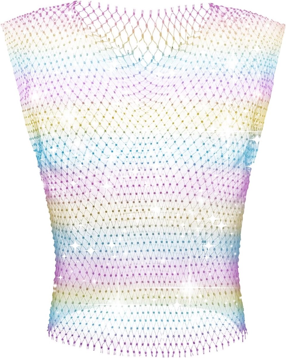 Strass Tops Fishnet Tanktop Sheer Shirt
