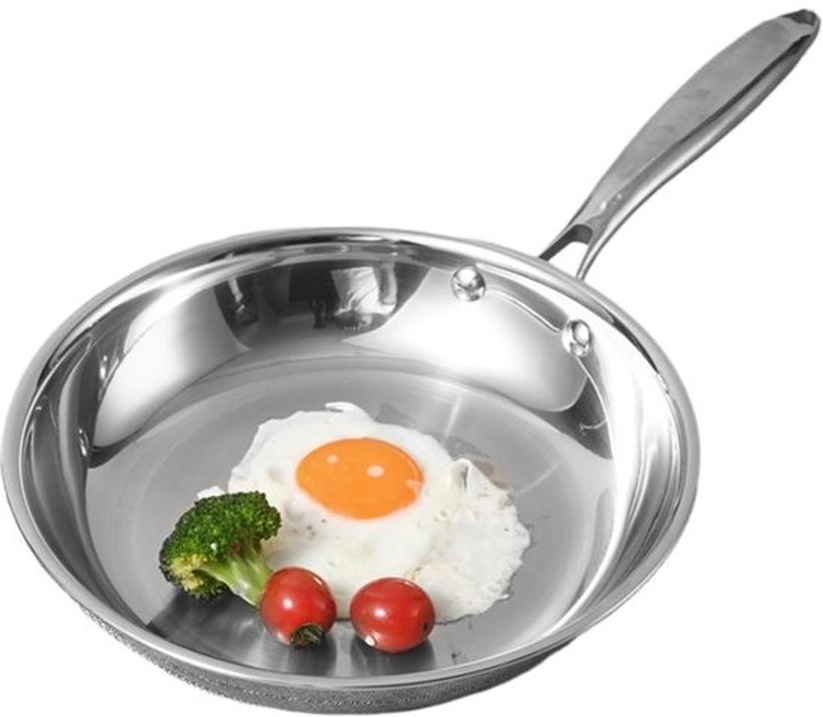 Roestvrijstalen Wokpan - Klassieke Koekenpan - Dagelijks Koken - Gelijkmatige Warmte - 22 cm - Zilver