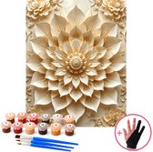HobbyMania Originals - Schilderen op Nummer Volwassenen - Mandala Beige - 40x50 cm - Inclusief Verf, Penselen en Tekenhandschoen