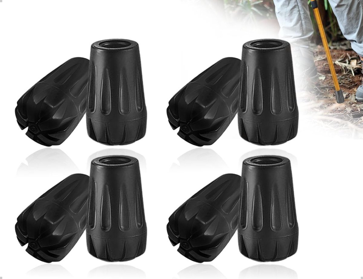 Dailygoods- Rubberen Stoppers Set van 8 - Antislip Doppen - Voor Wandelstokken - Duurzaam PVC - Verbeterde Stabiliteit - Zwart Design - Wandelstokdop
