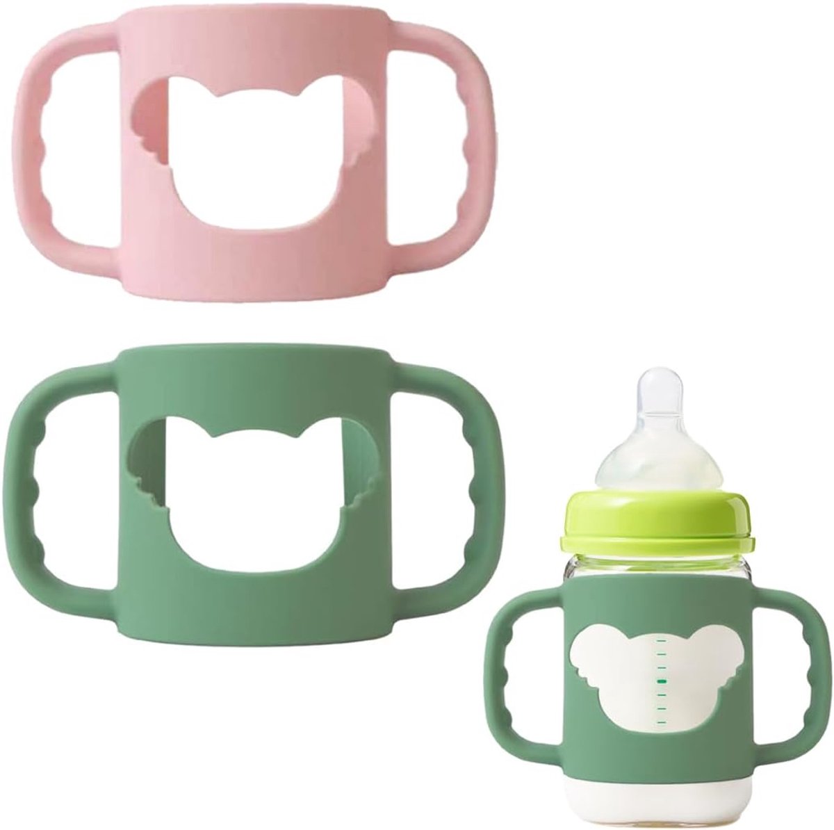 Dailygoods- Flessengreep 2 Stuks - Siliconen Flessengreep - Babyflessenhouder - Voor Flessen > 5,5 cm - Antislip - Lichtgewicht - Fleshouder