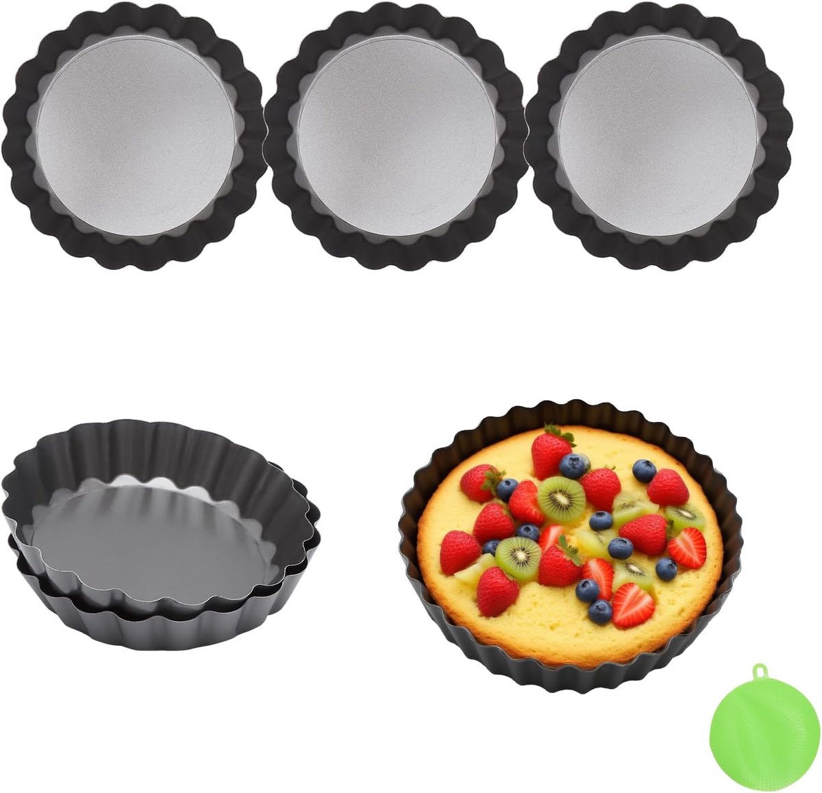 Dailygoods- Tarteletvormpjes 6 stuks - Mini-quichevormpjes - Hefbodem - Koolstofstaal - Antiaanbaklaag - Hittebestendig tot 230 °C - Bakvormpjes
