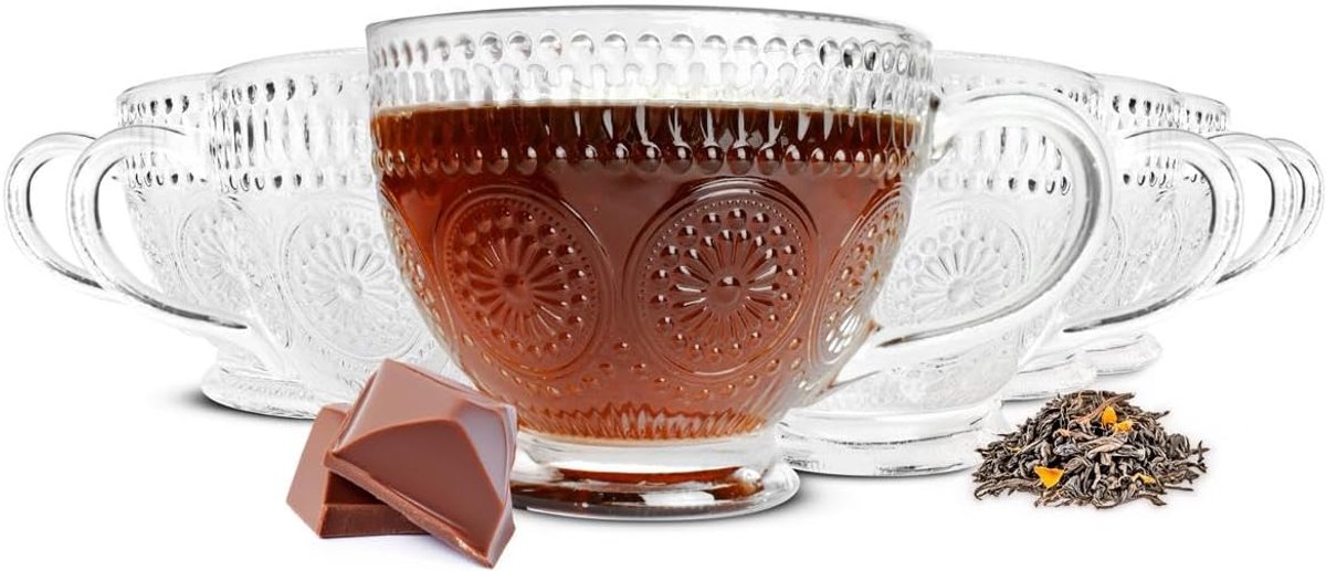 6 cappuccinoglazen met reliëf, koffieglazen, theeglazen, drinkglazen, 430 ml