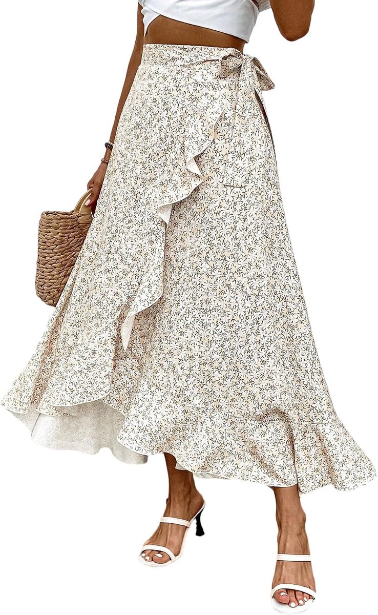 Bloemenrok voor dames, lang, zomer, vakantierok met split, strand, casual rok met knopen, zomerrok, vrijetijdsrok, vakantie outfits