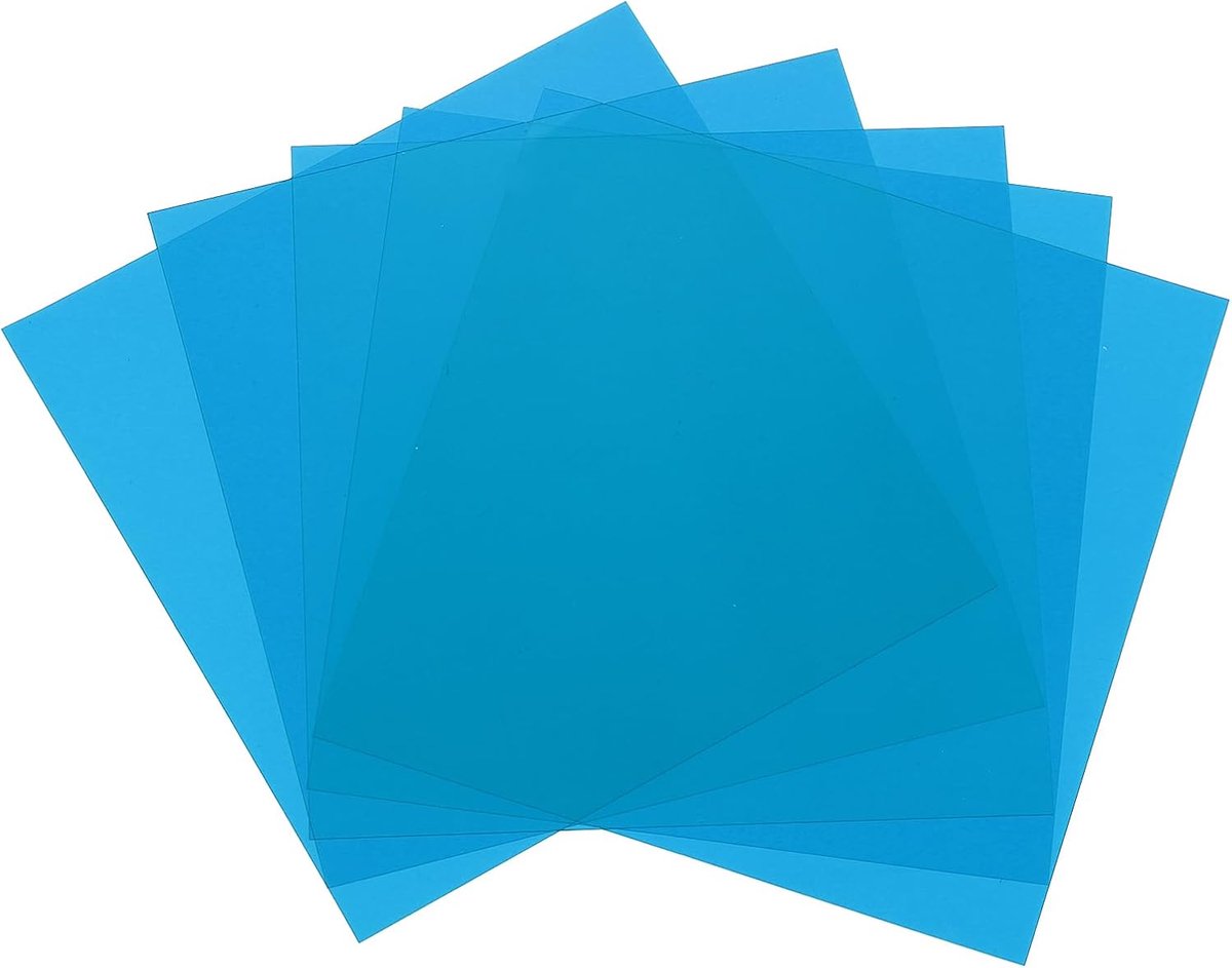 5 stuks gekleurde kunststof folies, barnsteenfolie, transparant, gel, kleurcorrectiefilter, waterdicht, 2 x 2 vellen voor knutselen, verlichting, blauw