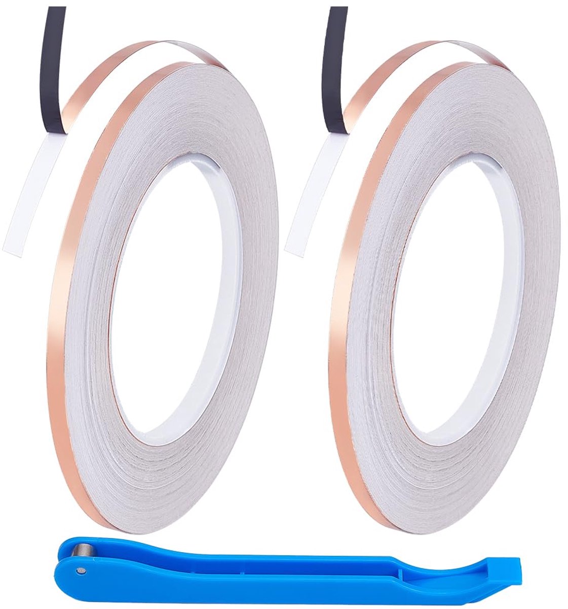 Dailygoods- Koperfolietape 5 mm - 2 Rollen - Geleidende Lijm - Zwarte Achterkant - Voor Glassolderen - Knutselbenodigdheden - Inclusief Schraper - Pla