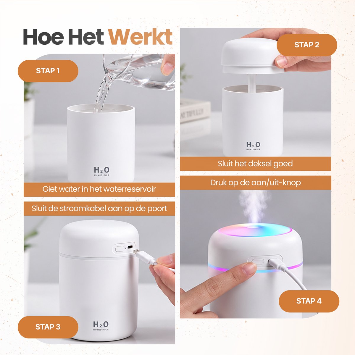 Rivello Aroma Diffuser - 300ML - Compact & Praktisch - Luchtbevochtiger Met Aromatherapie - Luchtreiniger - Incl. Led Verlichting - Slaapkamer - Wit — cadeau in Wonen & Interieur - foto 6