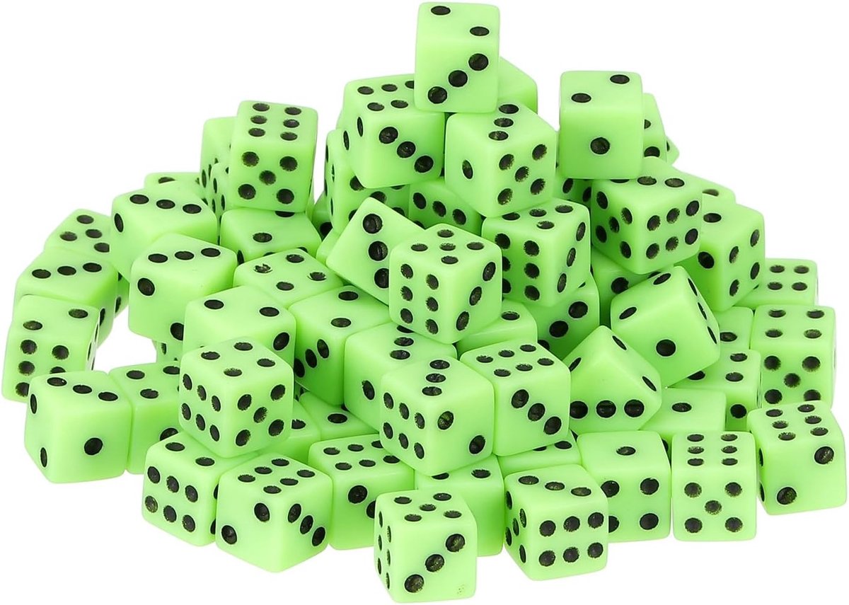 Miniatuur kubussen 8 mm zeshoekige acryl met stippen voor tafelspellen, feestjes en activiteiten, groen/zwart, 50 stuks