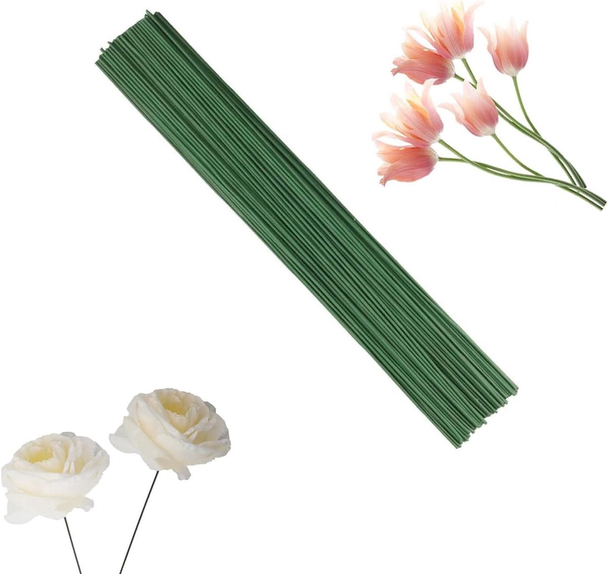 Dailygoods- Kunstbloemen Stelen 100 Stuks - Flexibele Kunststof Stelen - Metaaldraad - Bruiloftsdecoraties - Duurzaam - Groene Bloemendraad - Bloemste
