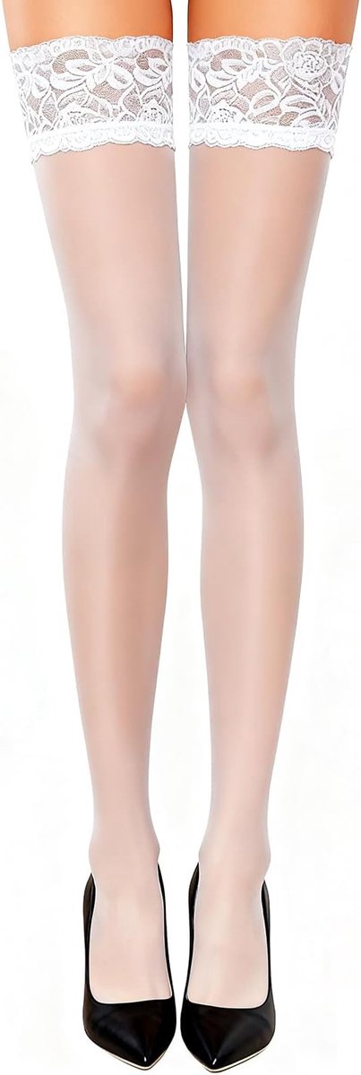 Dailygoods- Jarretelkousen met antislip siliconen - Dames Kousen - Nylon Kousen - Verleidelijke Ondergoed - Zwart/Wit - 75cm - Dameskousen