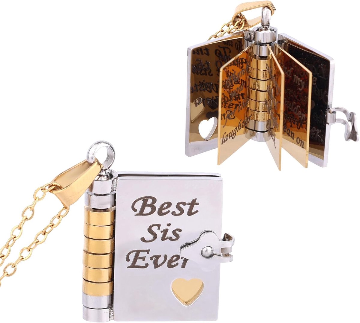 Dailygoods- Sieradenketting Gepersonaliseerd - Boekhanger - Titaniumstaal/Roestvrij Staal - 48x2x0,4 cm - Schattig Miniatuurboek - Symboliseert Eeuwig