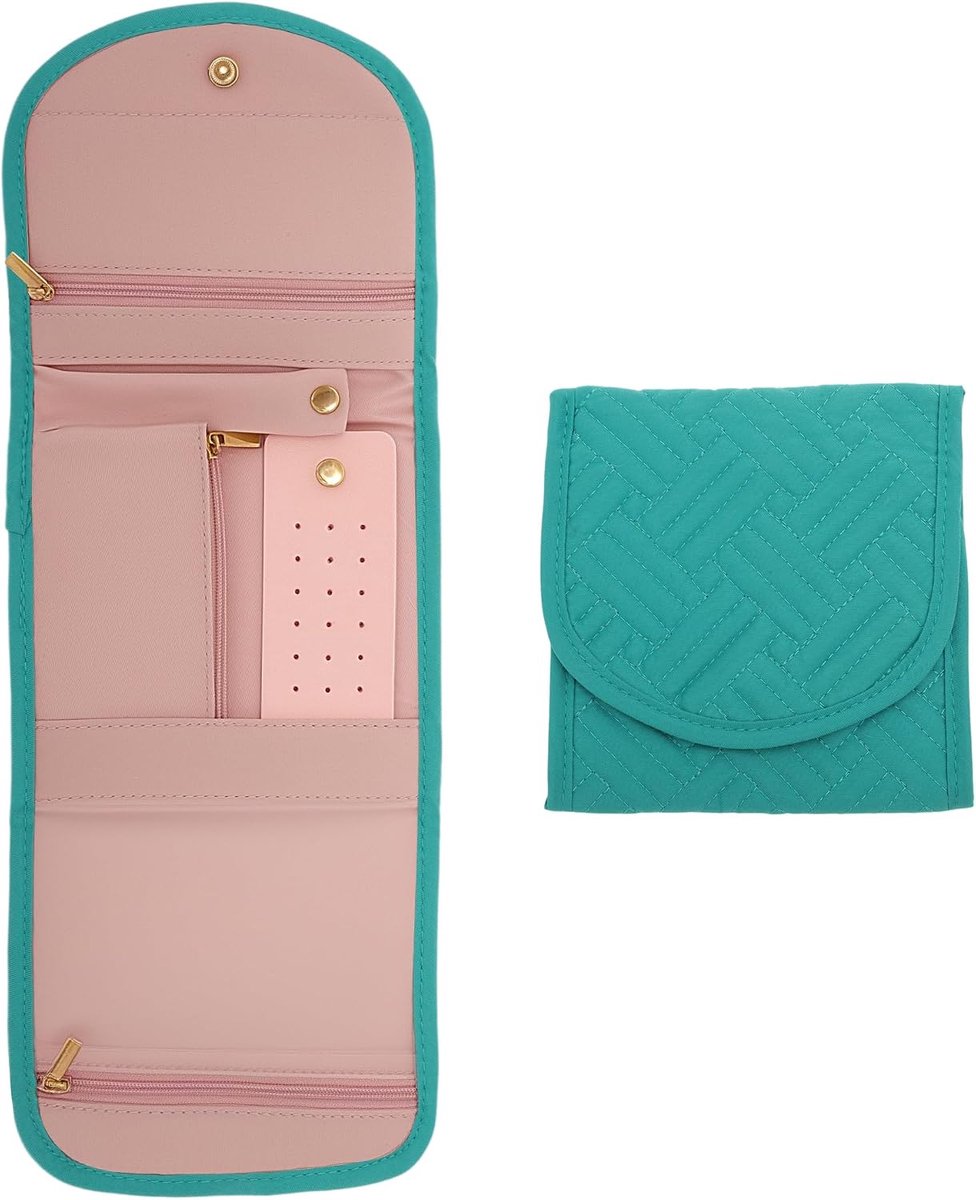 Sieradenorganizer voor onderweg, sieradenopslag reisaccessoires voor ringen, oorbellen, halskettingen, horloges, stof, blauw