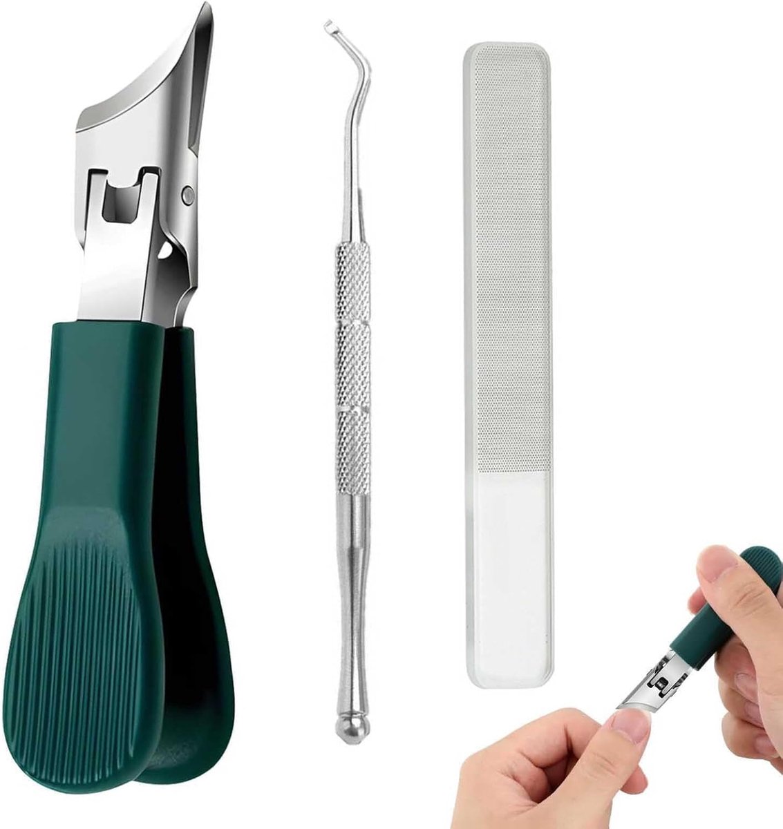 Dailygoods- Nagelverzorgingsset 3-delig - Scherpe Schuinbek Nagelknipper - Precisie Nagelvijl - RVS Nageltools - Compact Formaat - Voor Thuisgebruik/R