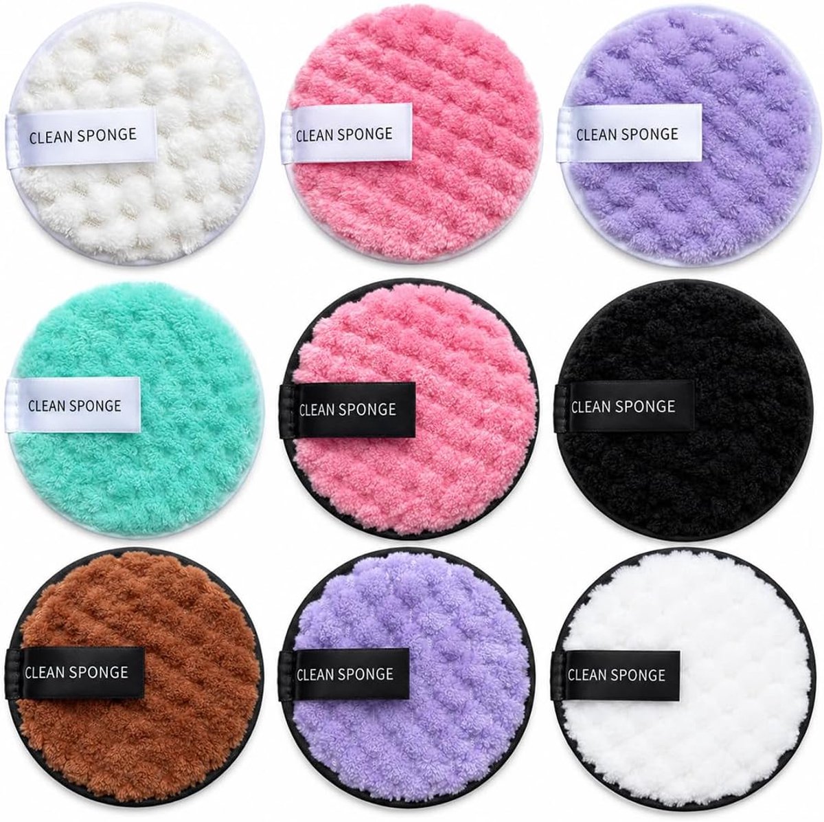 9 stuks natte dubbelzijdige reinigingsspons, herbruikbare make-up-removerschijven, wasbare make-up-removerschijven, zachte reiniging, geschikt voor het verwijderen van make-up