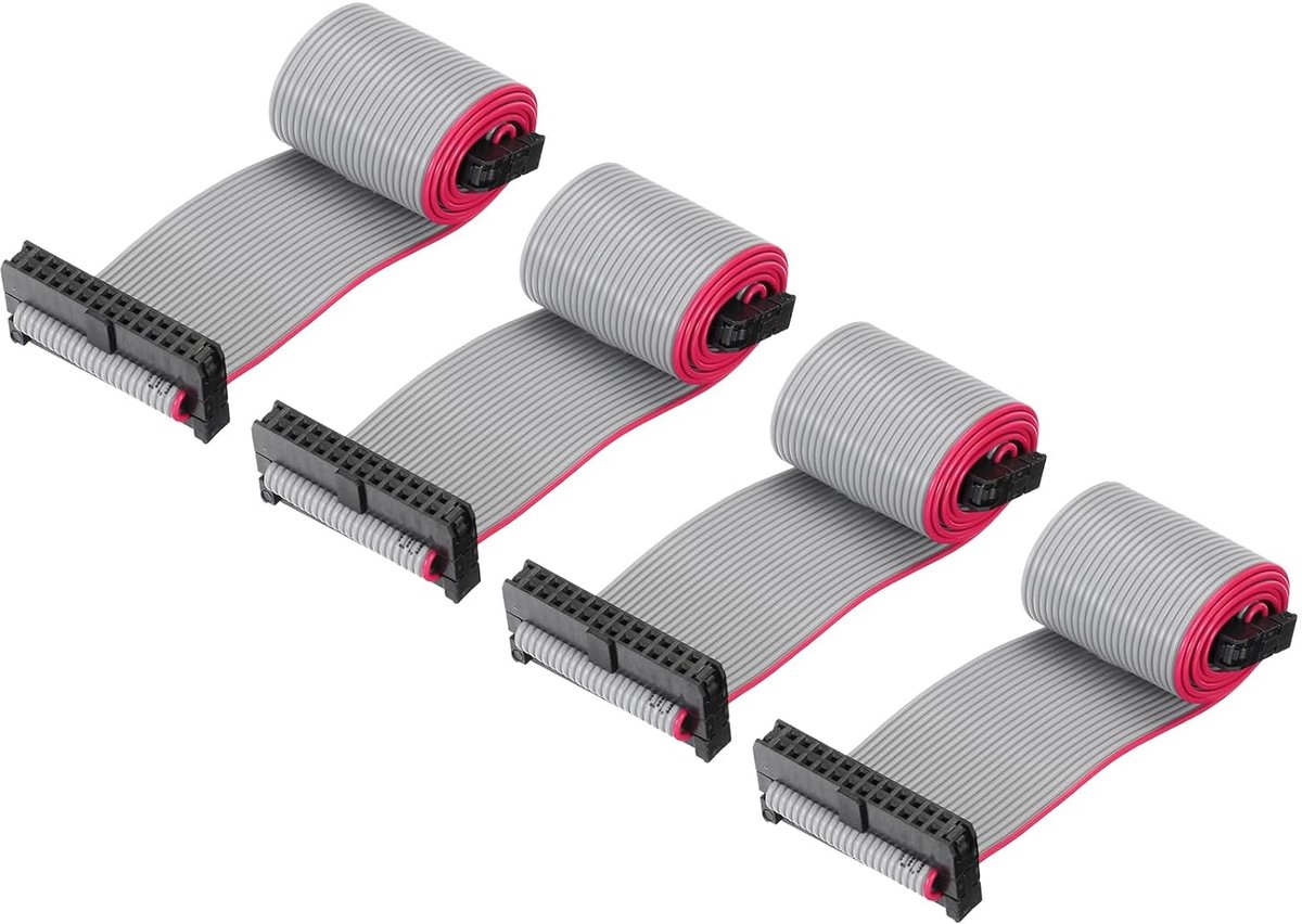 Platte kabel, 24-polig, 1,27 mm pitch, FC naar FC, lengte 30 cm, grijs, voor computer, led-display, DVD, 4 stuks