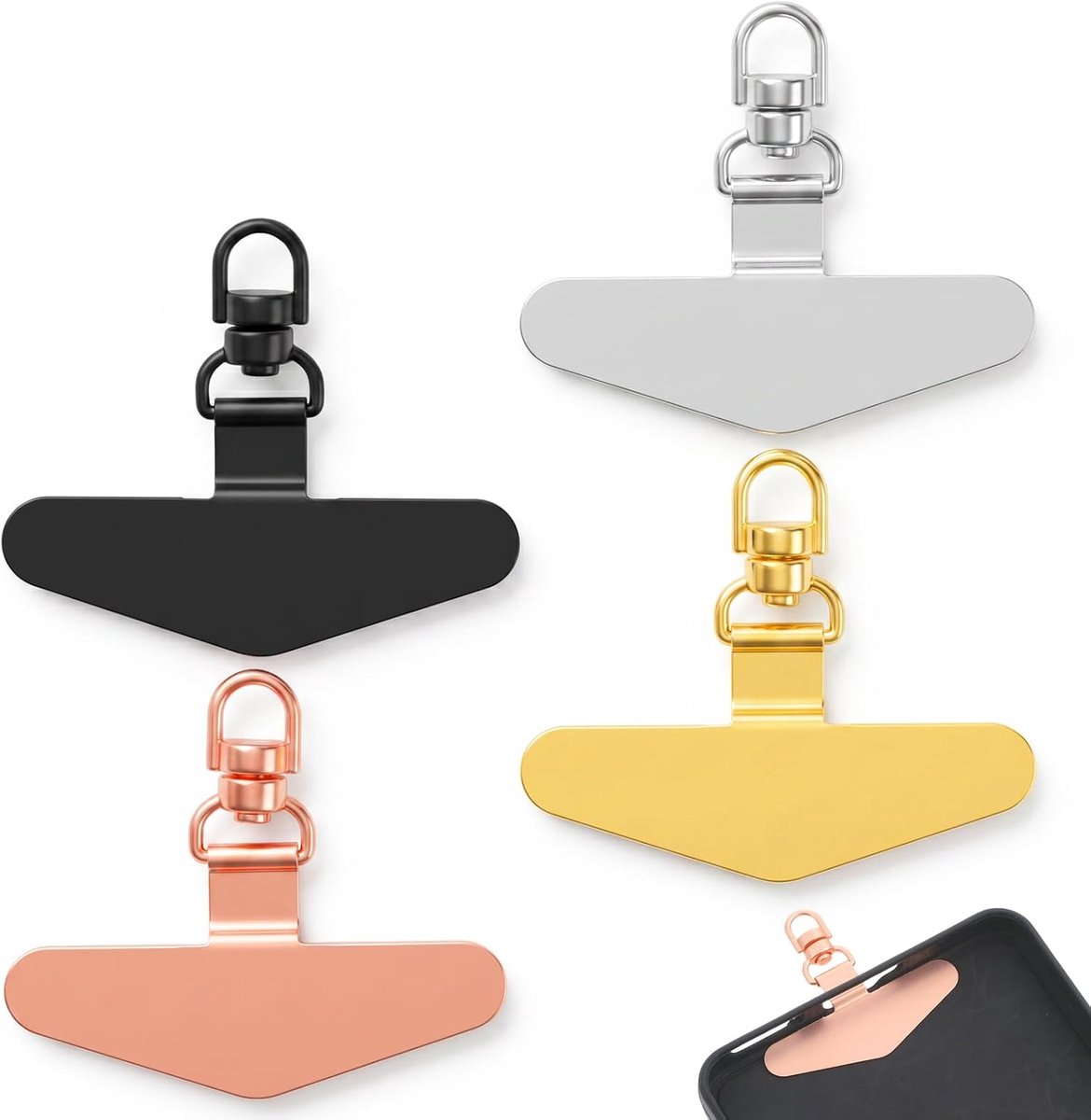4 stuks telefoonketting houder, roestvrij staal mobiele telefoon ketting houder