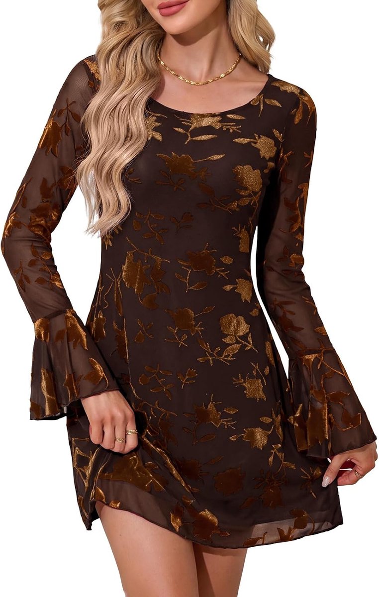 Mini-jurk voor dames, casual ronde hals, afslankjurk, lange mouwen, elegante cocktailjurken, avondfeestjurk, herfstjurk