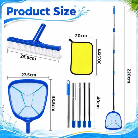 3-in-1, schepnet met borstel, stang 187 cm — afbeelding 2
