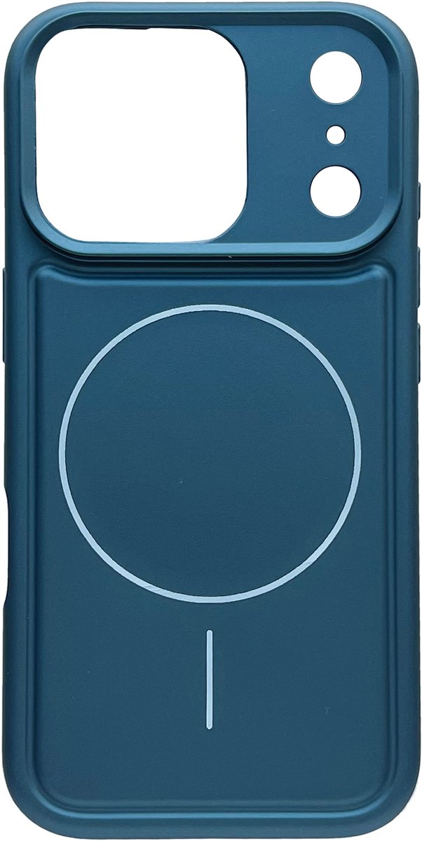 Casemania Hoesje Geschikt voor Apple iPhone 18 Pro - Metallic Blauw - Matte Siliconen Back Cover - Geschikt voor MagSafe
