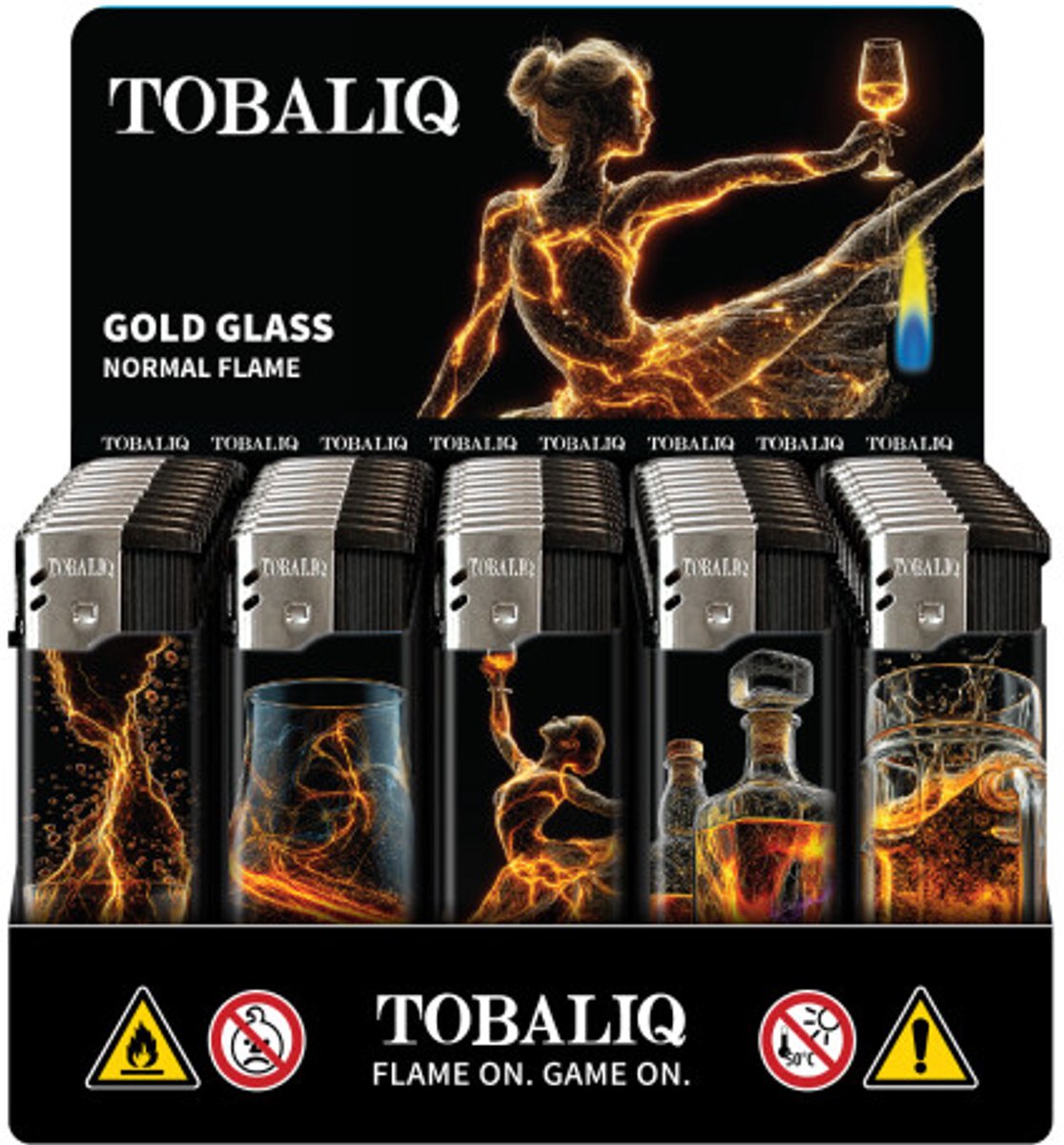 Elektronische aansteker hervulbaar - Design Gold Glass - Display 50 stuks - wegwerpaansteker - electronic lighter - klik aanstekers