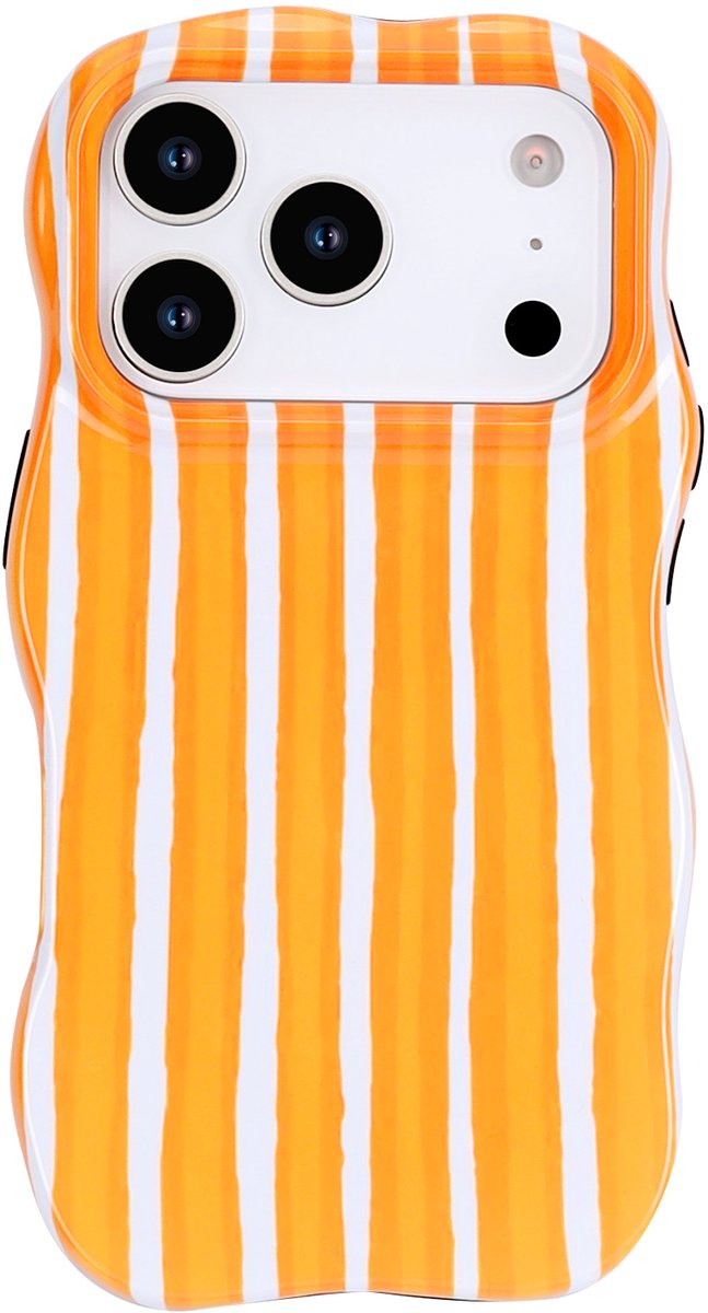 Casemania Hoesje Geschikt voor Apple iPhone 18 Pro - Wave Edge Back Cover - Oranje - Golvend Telefoonhoes met Shockproof Bescherming