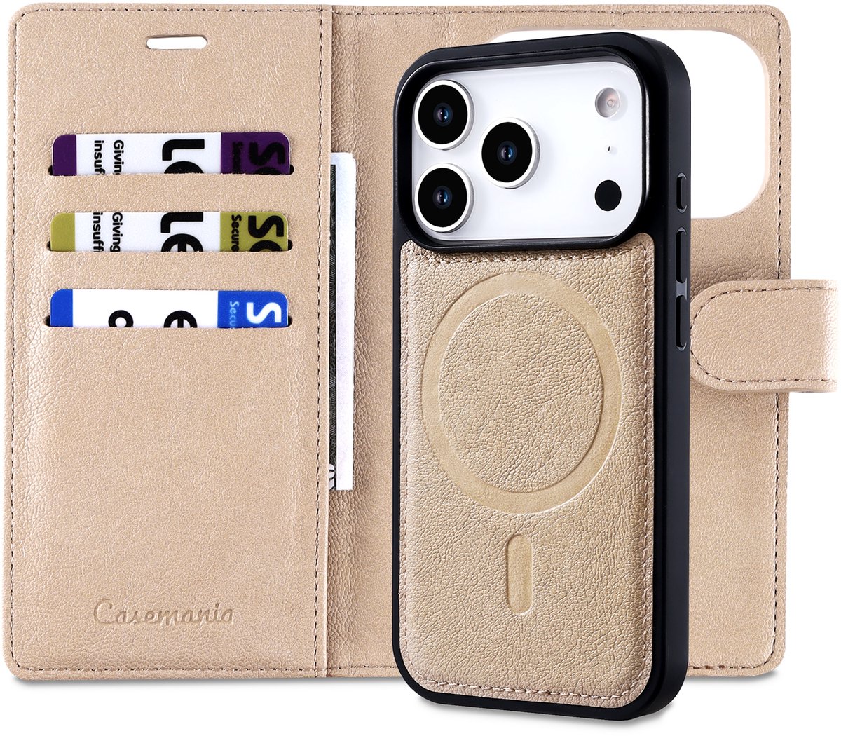 Casemania Hoesje Geschikt voor Apple iPhone 18 Pro Max - Soft Beige - 2 in 1 Afneembare Bookcase van Lederlook met Fijne Nerf - Geschikt voor MagSafe - Portemonnee Telefoonhoesje met Pasjeshouder en Standaardfunctie