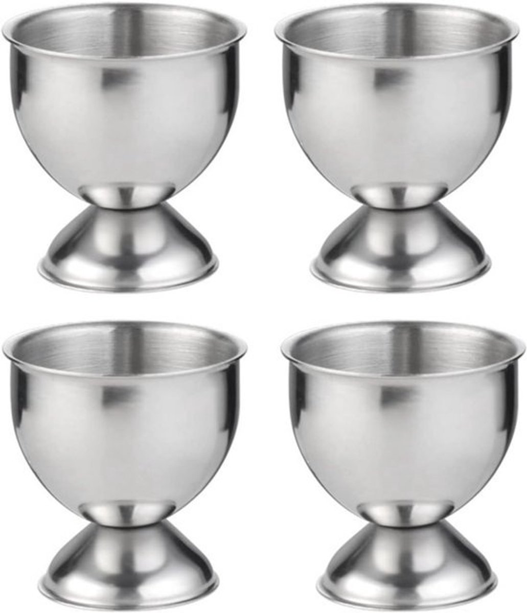 Eierhouders Set - Eierbakjes - Ontbijt Serveren - Stapelbaar Ontwerp - 4 Stuks - Zilver