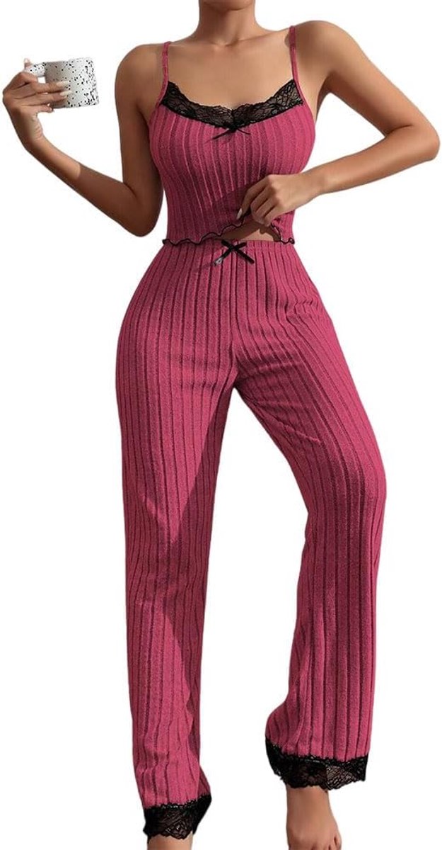 Pyjama voor dames, zomer, 2-delig, top, mouwloos, hoge taille, pyjama, sexy, chique, comfortabele nachtkleding, zachte huiskleding