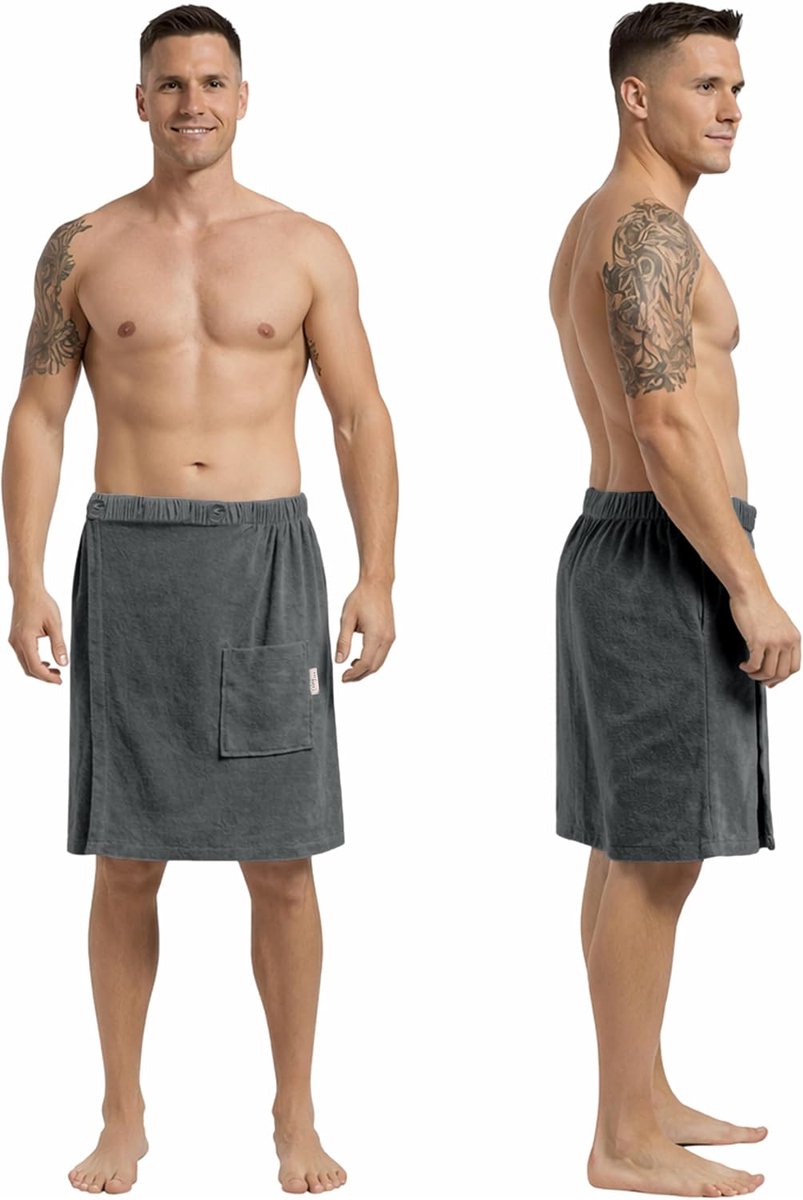 badstof saunakilt voor heren, saunahanddoek, katoen met elastiek en knoop, saunahanddoek, kilt mannenrok (antraciet)