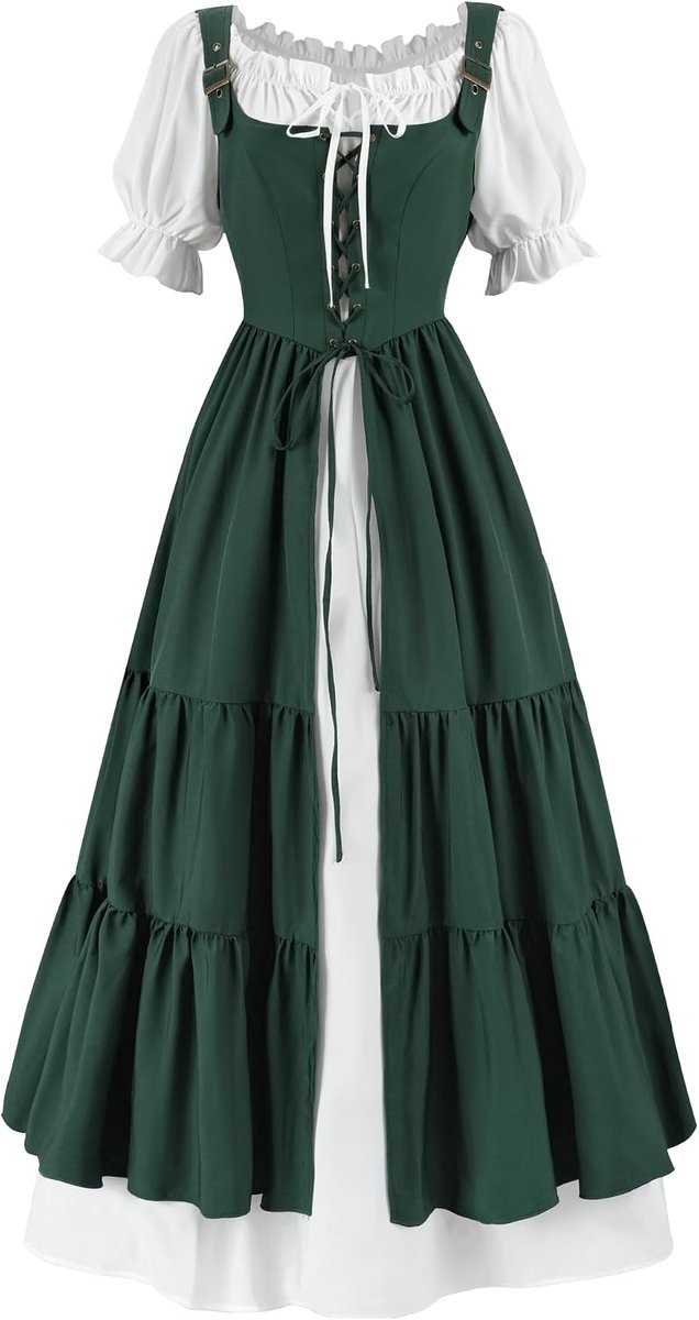 korsetjurk voor dames, renaissance, korte mouwen, tweedelige zomerjurk met veters, voor middeleeuwse markt, carnaval, Halloween