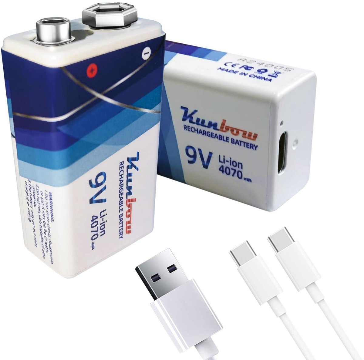 9 V oplaadbare accu 1100 mAh - lithium blokbatterijen - snel opladen via USB-C - ideaal voor rookmelders - ShopVlot