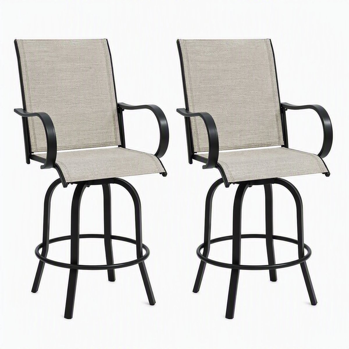 Nutrella - Tuinstoelen - Buitenbarstoelen - Terrasstoelen - Draaibaar - Hoge rugleuning - Armleuningen- Weerbestendige - 150 kg - Beige