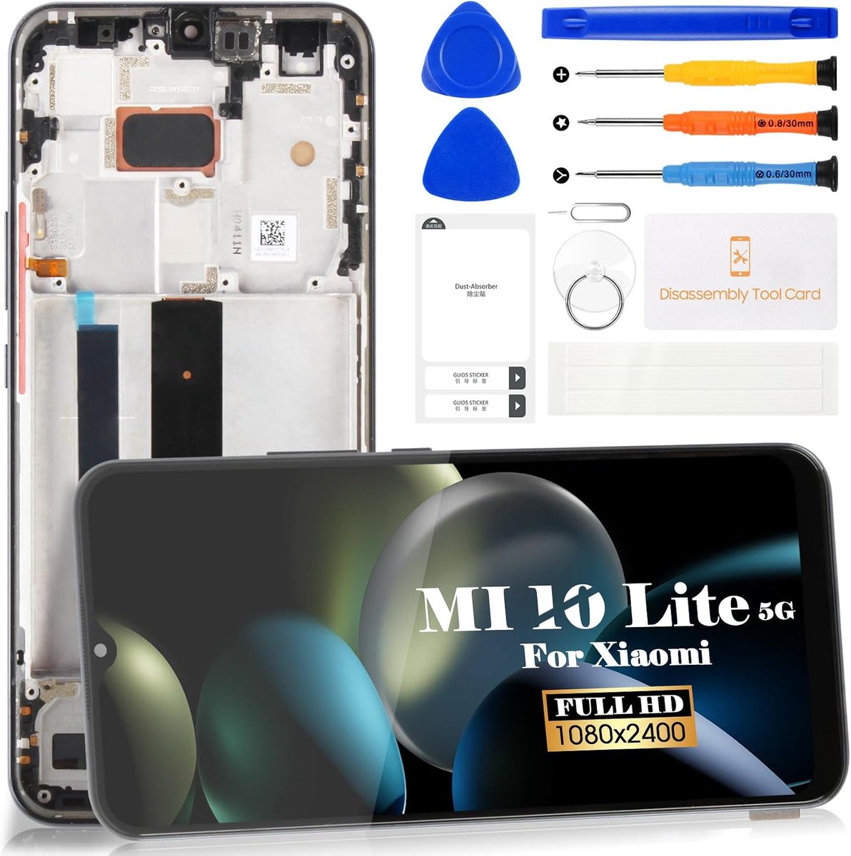 Voor Xiaomi Mi 10 Lite 5G Lcd scherm Voor Xiaomi Mi 10 Lite Screen Vervanging M2002J9G Touch Digitizer Reparatie Met Frame (zwart, Geen Vingerafdrukherkenning)