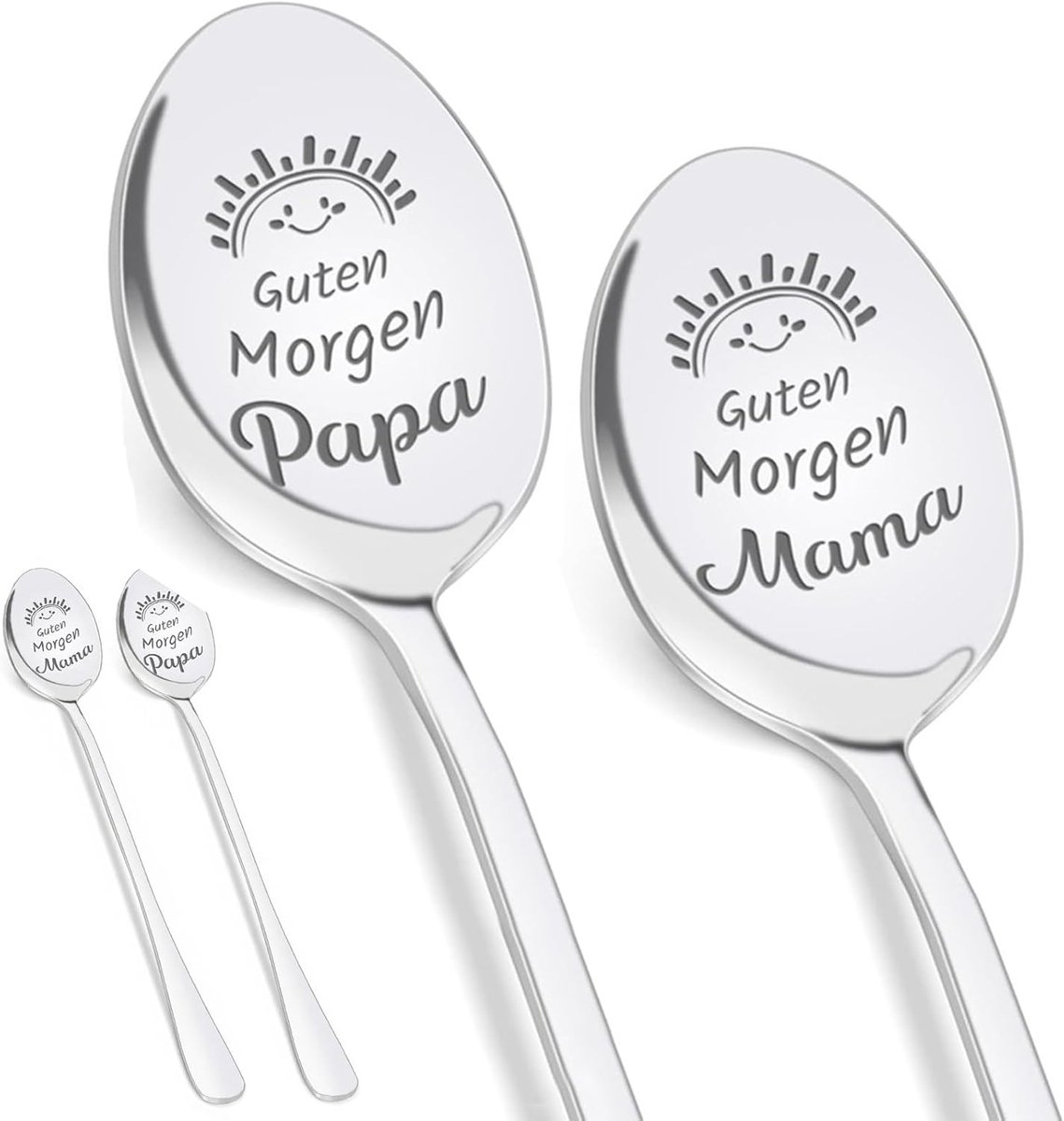 2 stuks lange dessertlepels met gegraveerd patroon, 19 cm, roestvrij staal, cadeaus voor mama en papa, paascadeau voor verjaardagen, Moederdag, vader, Thanksgiving