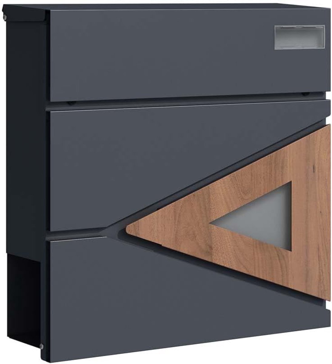 Brievenbus SPB-8 antraciet met houtdesign en krantenvak, modern en groot, wandbrievenbus