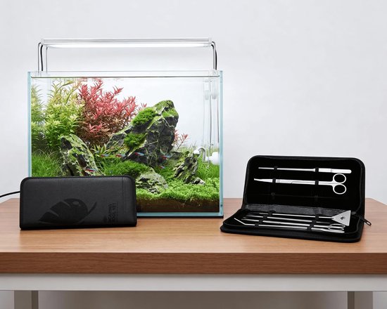 Aquascaping Set zilver | 5-delige gereedschapsset van roestvrij staal | schaar recht en gebogen, pincet recht en gebogen, kiezelspatel | voor aquaria en nanoaquaria | zilver gereedschap — afbeelding 2