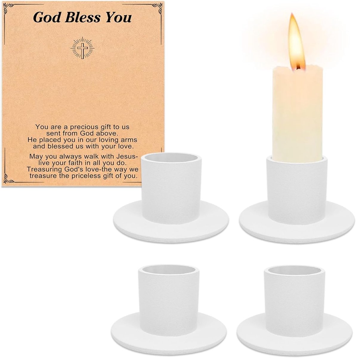 4 stuks witte kandelaars, retro kaarslicht diner kaarsenhouder, voor woonkamer, eetkamer en slaapkamer, decoratie, open haarddecoratie voor Kerstmis, Pasen, kerk