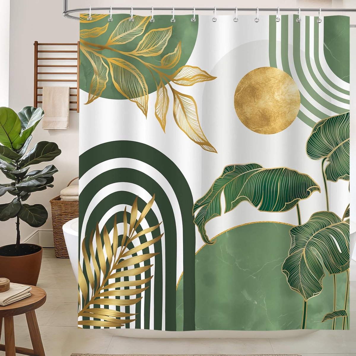 saliegroen douchegordijn moderne abstracte gouden bladeren plant olijf douchegordijnen voor badkamerdecoratie badkuip lichtgewicht wasbaar waterdicht polyester stof met 12 haken 182 x