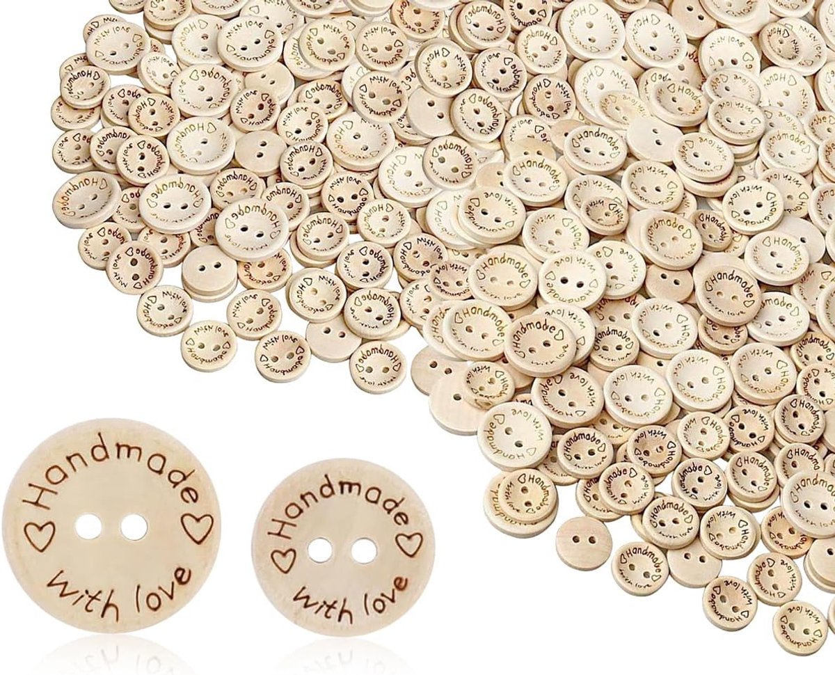 Knopen, kleine ronde schattige knutselknopen voor naaien en knutselen, met liefde gemaakte houten knopen (15 mm, 20 mm)